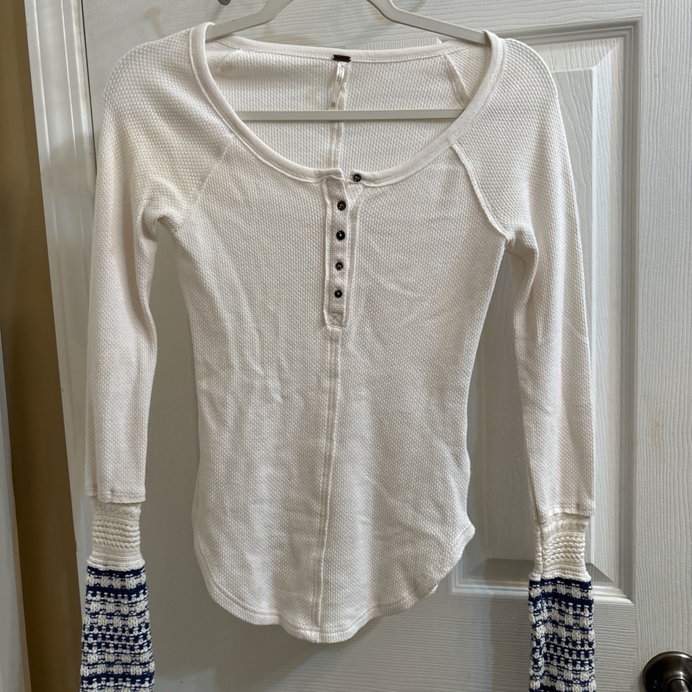 Free People Ivory Ribbed Knit Top